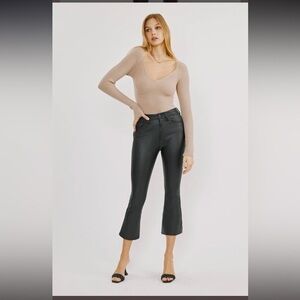NWT KANCAN Black Darla High Rise Faux Leather Kick-Flare Pants Size 7/27